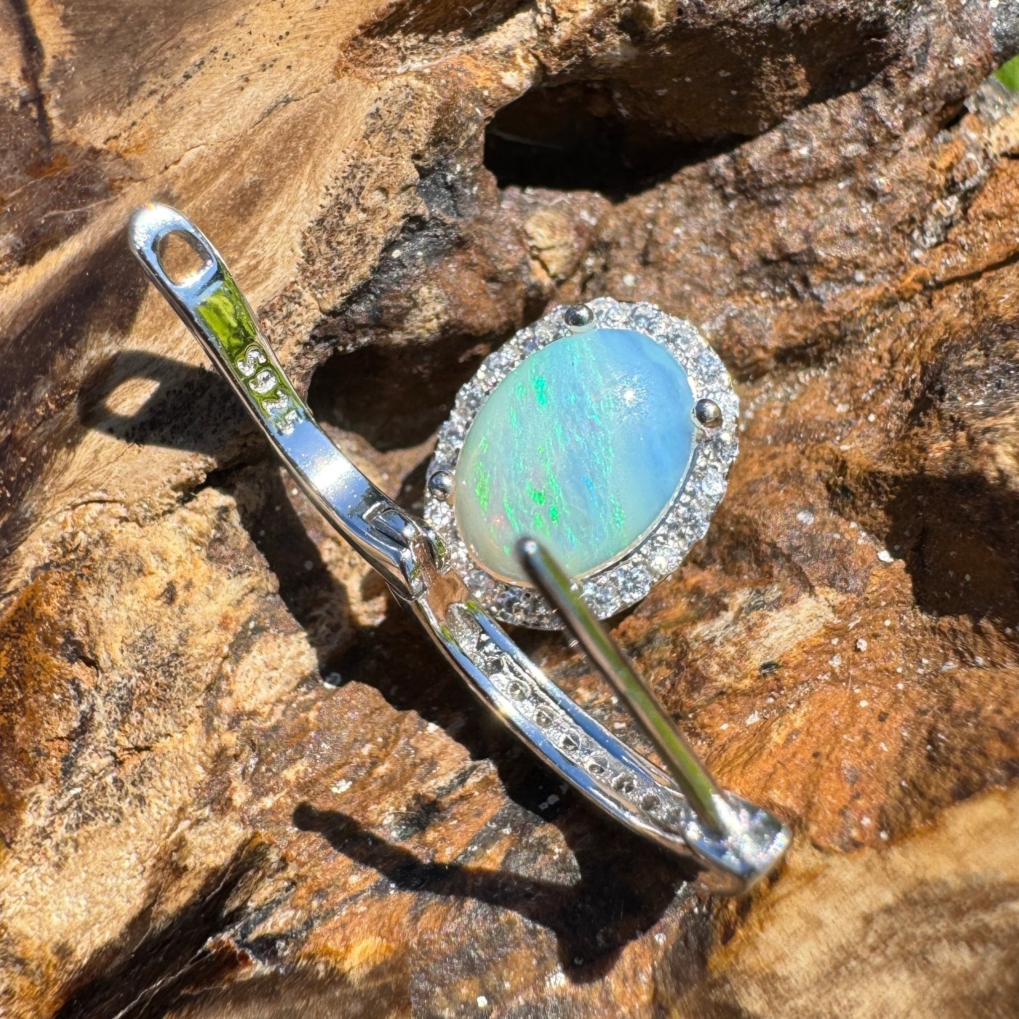 Port Fairy Mornrise ~ 1.4ct Solid Lightning Ridge Opal and Cubic Zirconia Sterling Silver Earrings