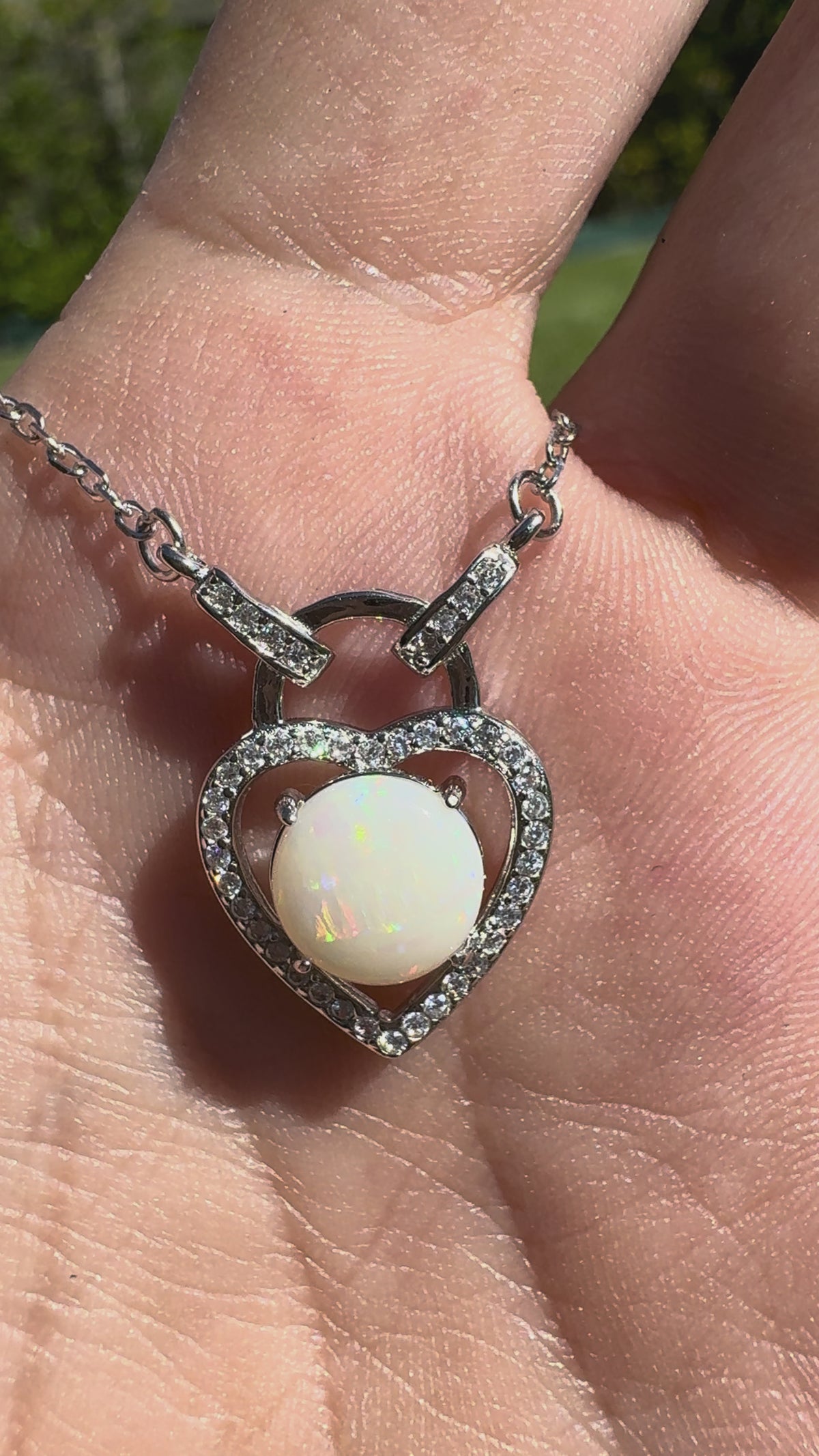 1.1ct Coober Pedy Opal & Cubic Zirconia Pendant Necklace ~ 'Lake Cave Glow' | 925 Sterling Silver | Solid Australian Opal