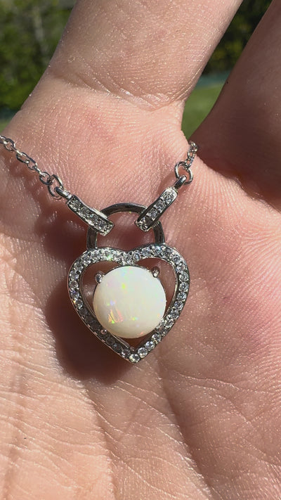 1.1ct Coober Pedy Opal & Cubic Zirconia Pendant Necklace ~ 'Lake Cave Glow' | 925 Sterling Silver | Solid Australian Opal