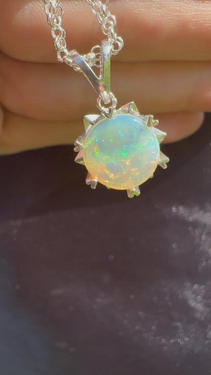 2.1ct Solid Lightning Ridge Crystal Opal Sterling Silver Pendant