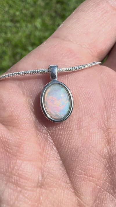 0.8ct Coober Pedy Opal Pendant Necklace ~ 'Lake Tyrrell Glow' | 925 Sterling Silver | Solid Australian Opal