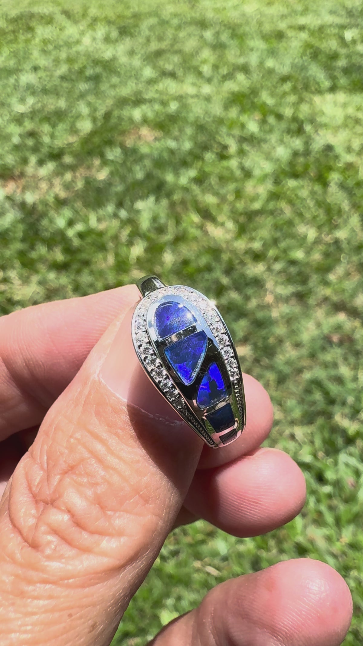 0.5ct Lightning Ridge Semi Black Opal Ring ~ 'Mount Kaputar Twilight' | 925 Sterling Silver | Solid Australian Opal