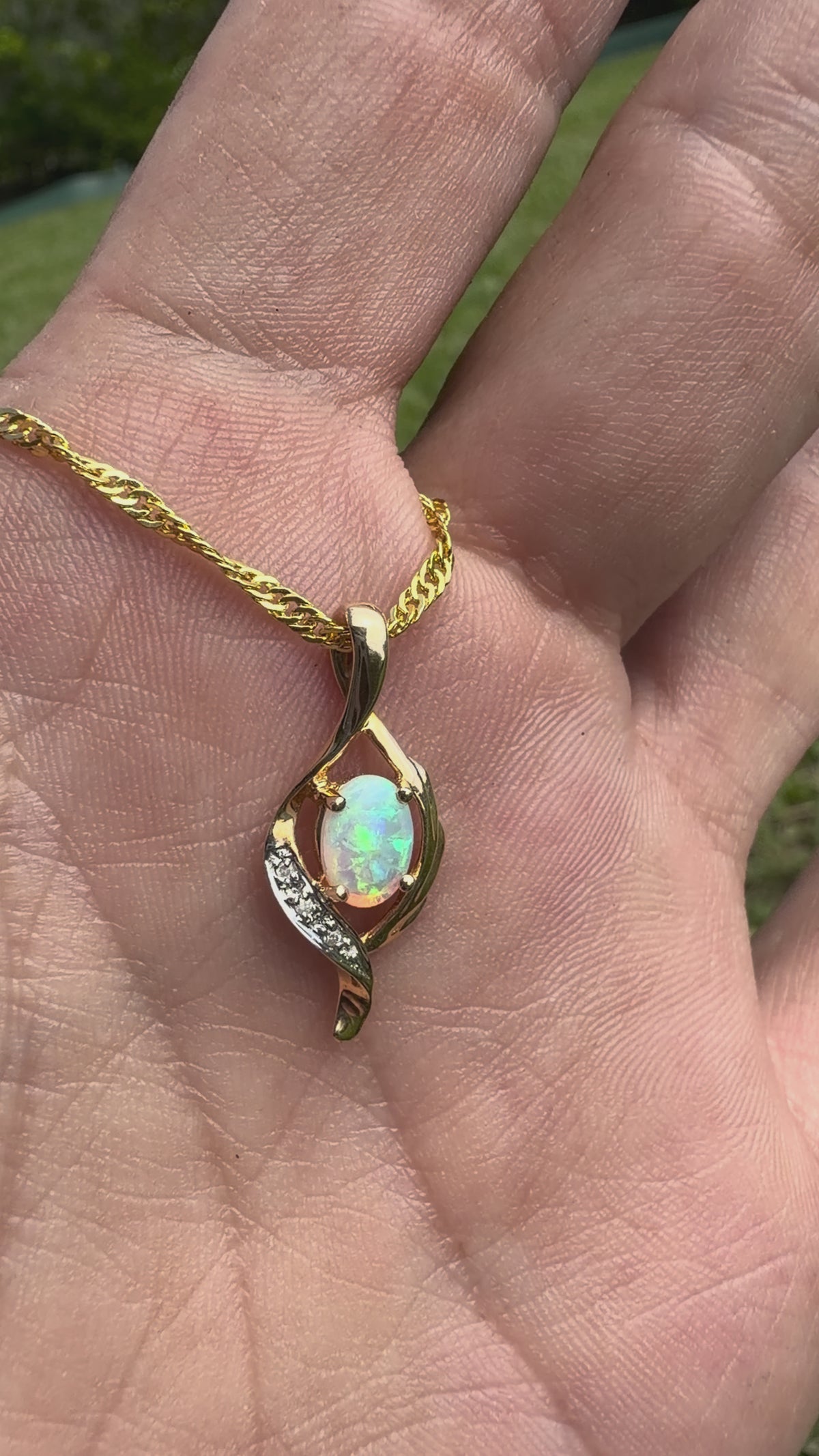 0.6ct Coober Pedy Opal & Diamond Pendant Necklace ~ 'Queenscliff Sparkle' | 14ct Yellow Gold | Solid Australian Opal