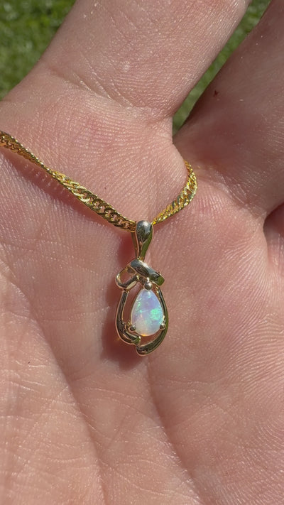 0.4ct Coober Pedy Opal Pendant Necklace ~ 'Gympie Firedrop' | 9ct Yellow Gold | Solid Australian Opal