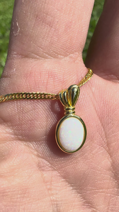0.8ct Coober Pedy Opal Pendant Necklace ~ 'Broome Gold' | Yellow Gold Coated 925 Sterling Silver | Solid Australian Opal