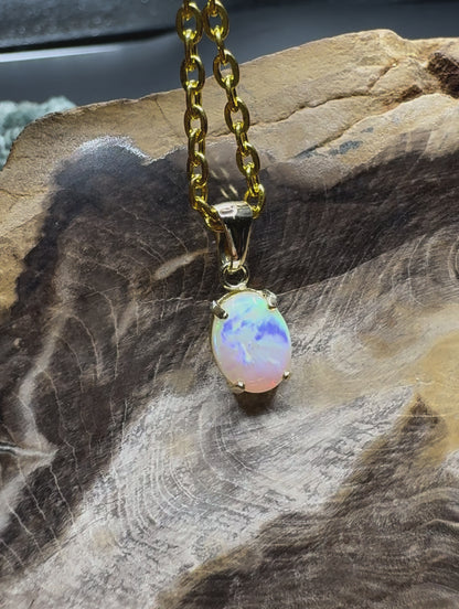 'Rainbow Tides' ~ Handcrafted 9ct Solid Gold 1.3ct Lightning Ridge Opal Pendant