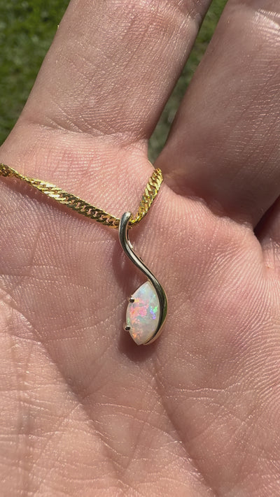 0.4ct Coober Pedy Opal Pendant Necklace ~ 'Mossman Gorge Dewdrop' | 9ct Yellow Gold | Solid Australian Opal