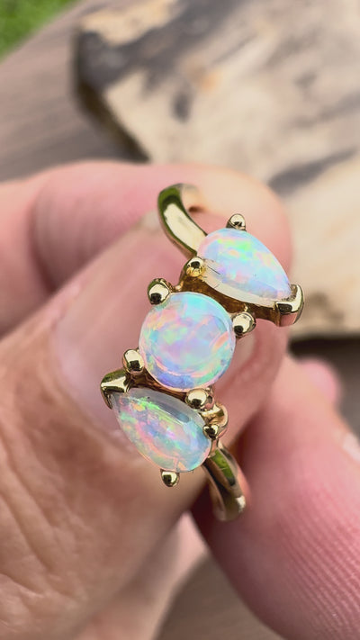 0.4ct Lightning Ridge Opal Ring ~ 'Tamar Valley Trio' | 14ct Yellow Gold | Solid Australian Opal