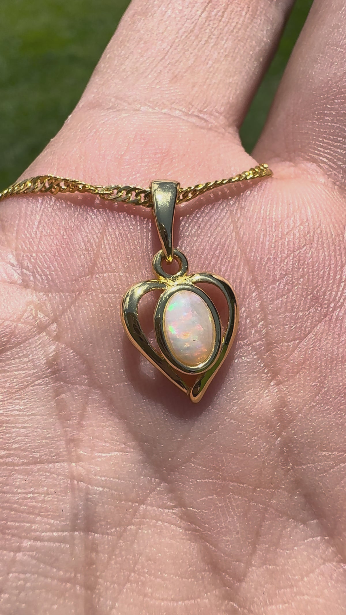 0.6ct Lightning Ridge Opal Heart Pendant Necklace ~ 'Barossa Heart' | Yellow Gold Coated 925 Sterling Silver | Solid Australian Opal