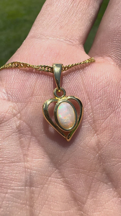 0.6ct Lightning Ridge Opal Heart Pendant Necklace ~ 'Barossa Heart' | Yellow Gold Coated 925 Sterling Silver | Solid Australian Opal