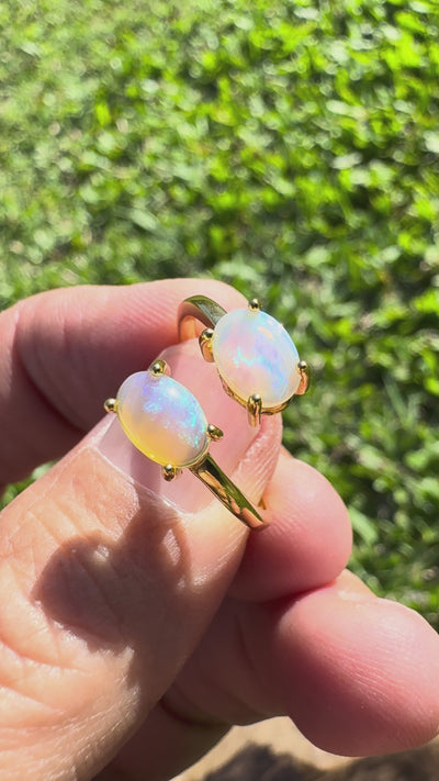 1.1ct Lightning Ridge Crystal Opal Ring ~ 'Mount Morgan Twin Gold' | Yellow Gold Coated 925 Sterling Silver | Solid Australian Opal