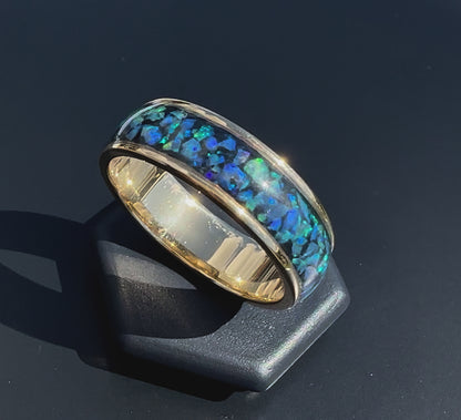 Handmade 14K Solid Yellow Gold Australian Opal Ring - Mintabie Opal