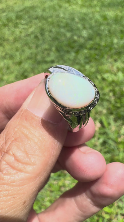 2.5ct Coober Pedy Opal & Cubic Zirconia Ring ~ 'Mount Field Greens' | 925 Sterling Silver | Solid Australian Opal
