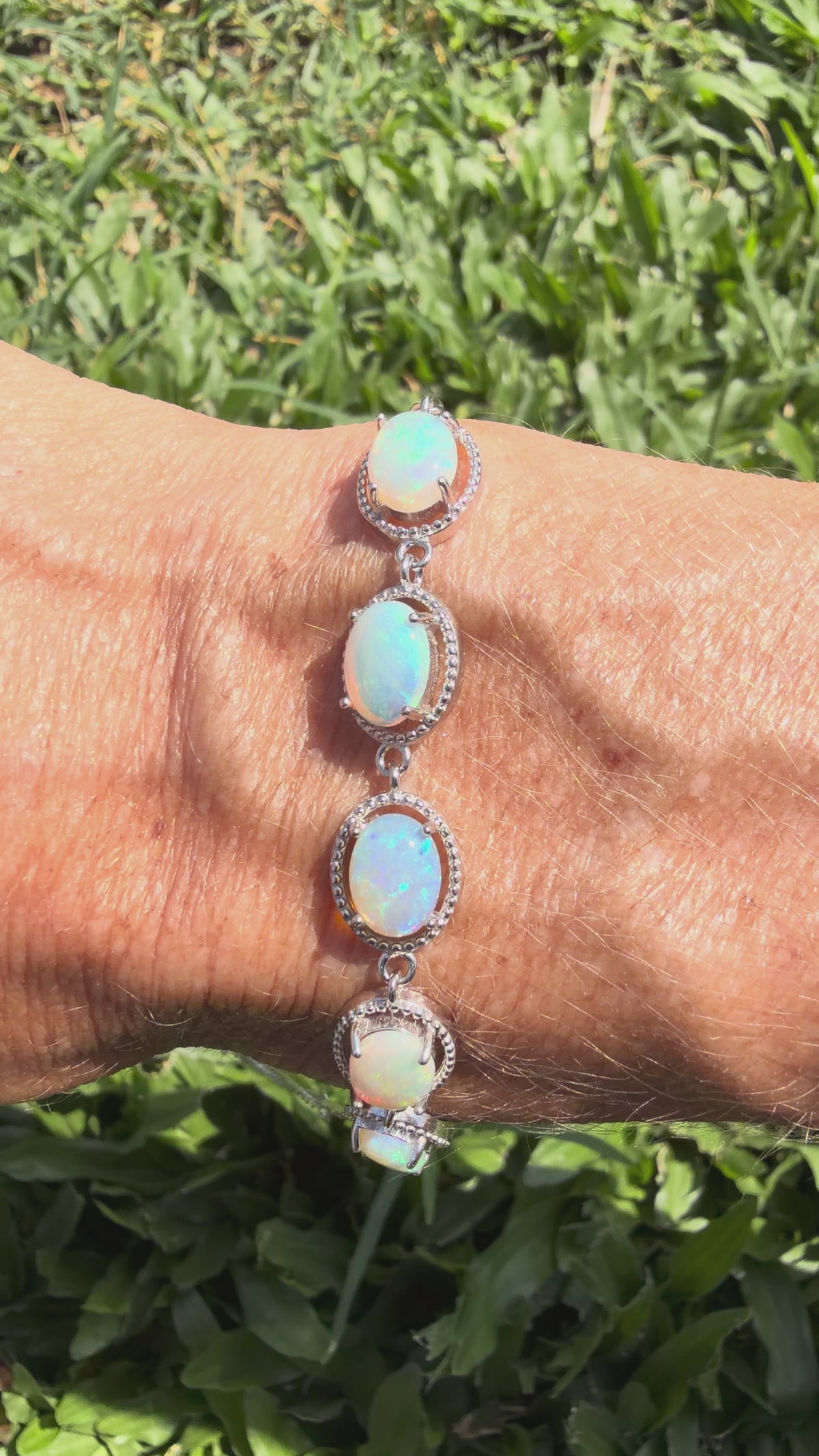 4ct Lightning Ridge Opal Bracelet ~ 'Cape Byron Halo' | 925 Sterling Silver | Solid Australian Opal