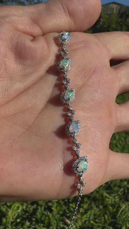 'Coastal Breeze' ~ Handcrafted 1.5ct Mintabie Opal and Cubic Zirconia Sterling Silver Bracelet