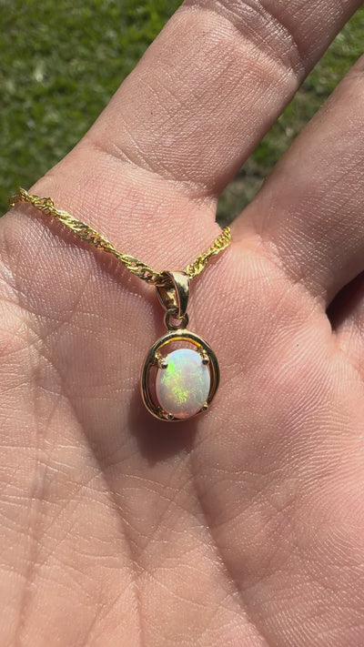 0.7ct Coober Pedy Opal Pendant Necklace ~ 'Pemberton Prism' | 14ct Yellow Gold | Solid Australian Opal