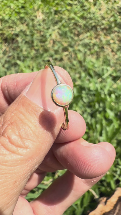 0.5ct Lightning Ridge Crystal Opal Ring ~ 'Freycinet Spectrum' | 9ct Yellow Gold | Solid Australian Opal