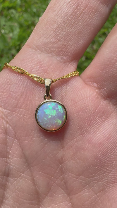 1.1ct Lightning Ridge Opal Pendant Necklace ~ 'Katherine Gorge Greens' | 14ct Yellow Gold | Solid Australian Opal