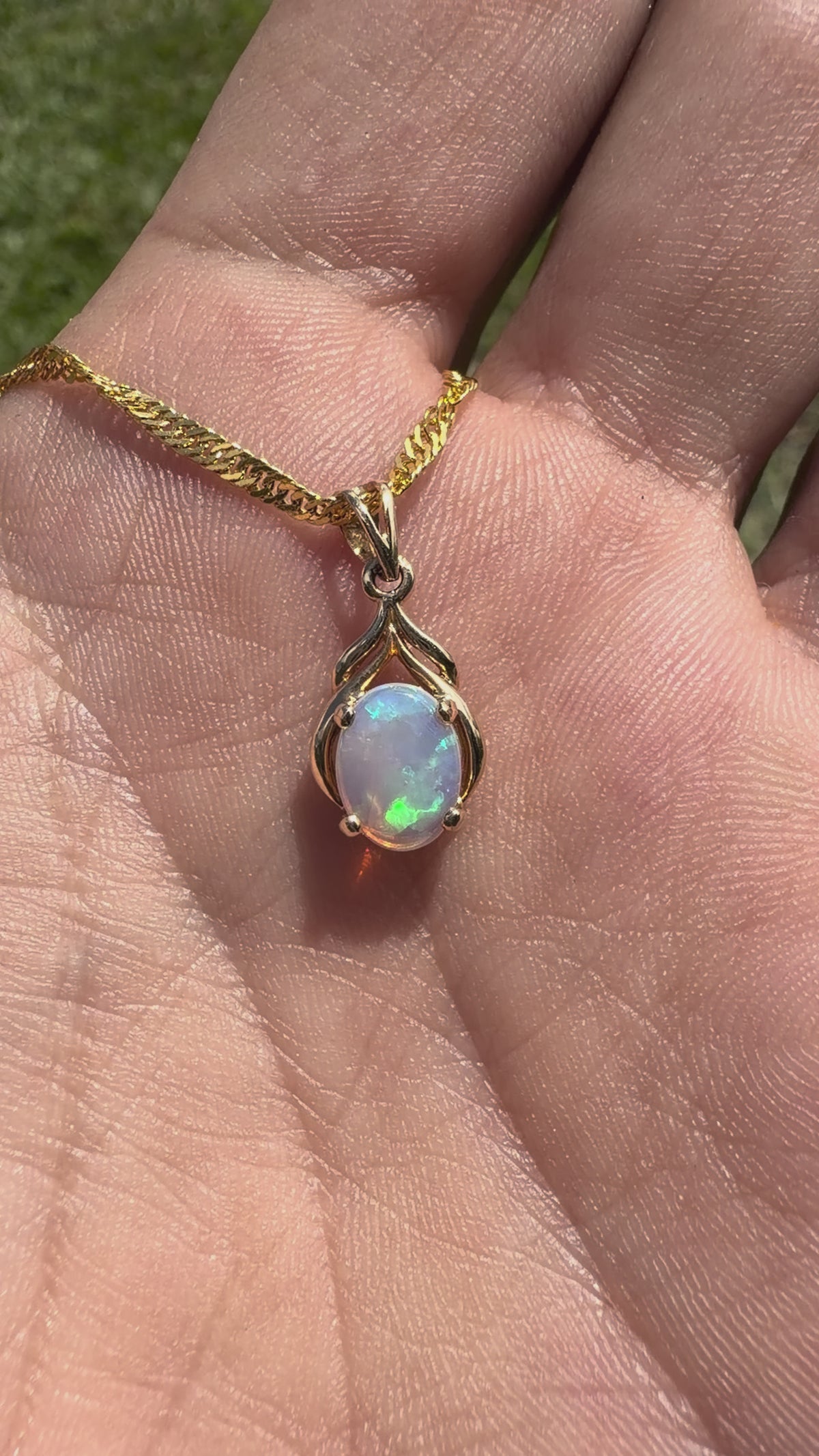 1ct Lightning Ridge Opal Pendant Necklace ~ 'Naracoorte Greens' | 14ct Yellow Gold | Solid Australian Opal