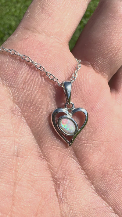 0.4ct Coober Pedy Opal Heart Pendant Necklace ~ 'Mudgee Heart' | 925 Sterling Silver | Solid Australian Opal