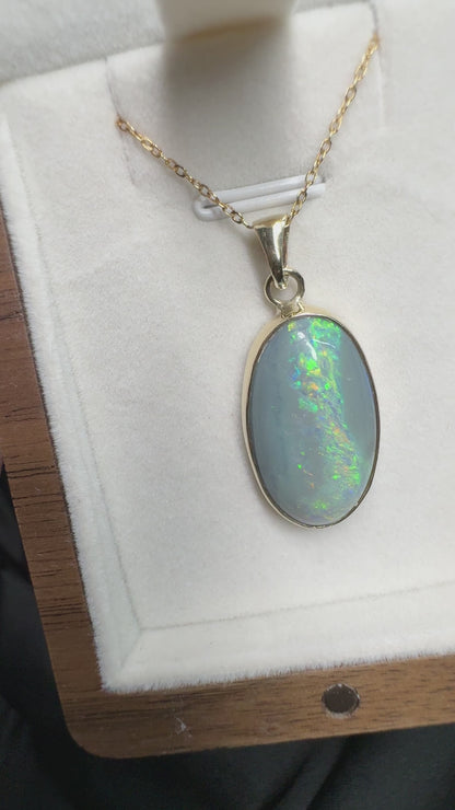 ‘River of Dreams' ~ Handcrafted 11.6ct Solid Lightning Ridge Semi Black Opal 9ct Australian Gold Pendant