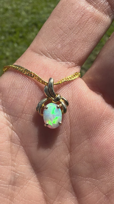 0.5ct Coober Pedy Opal Bypass Pendant Necklace ~ 'Huskisson Drift' | 14ct Yellow Gold | Solid Australian Opal