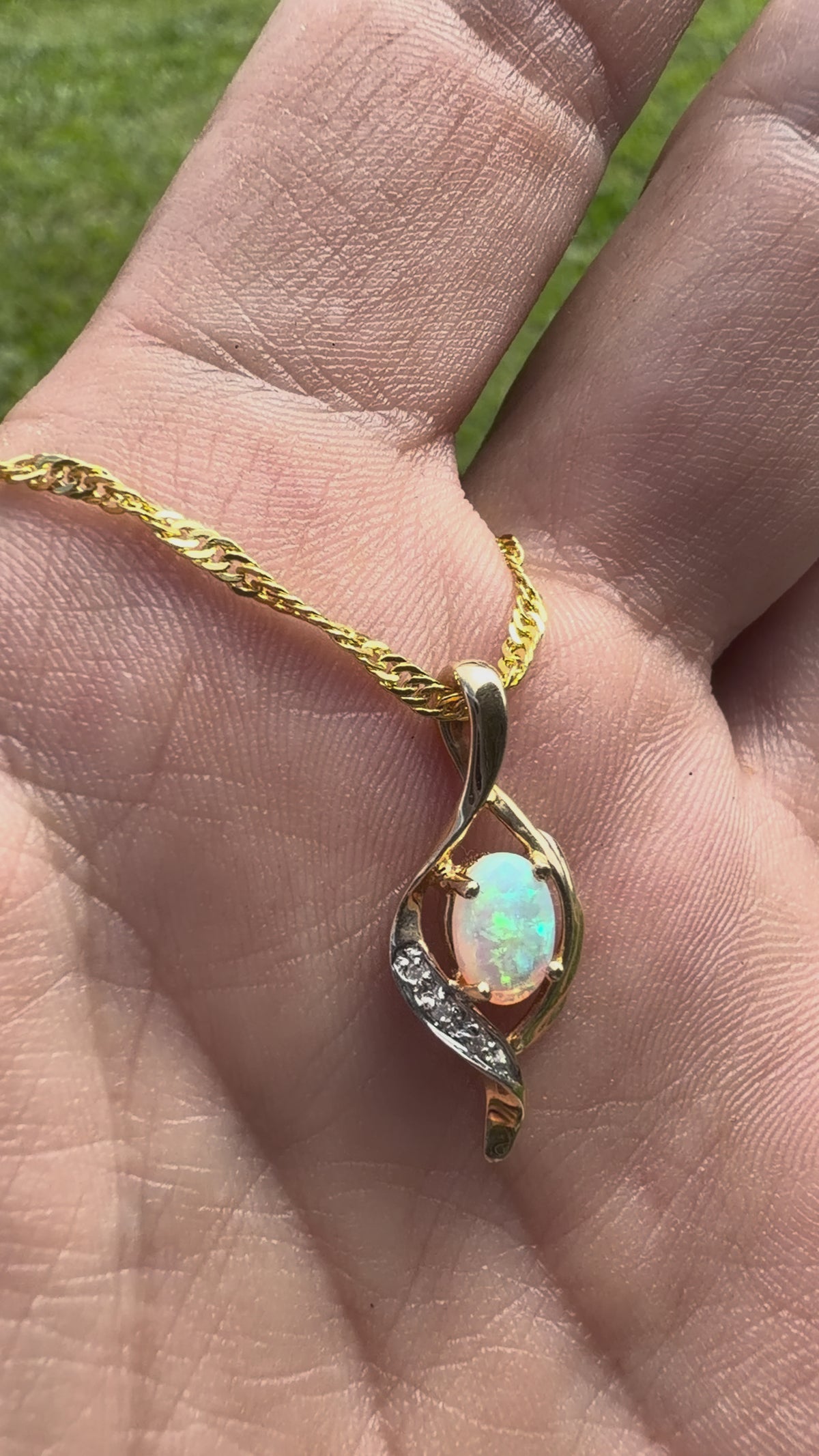0.6ct Coober Pedy Opal & Diamond Pendant Necklace ~ 'Queenscliff Sparkle' | 14ct Yellow Gold | Solid Australian Opal
