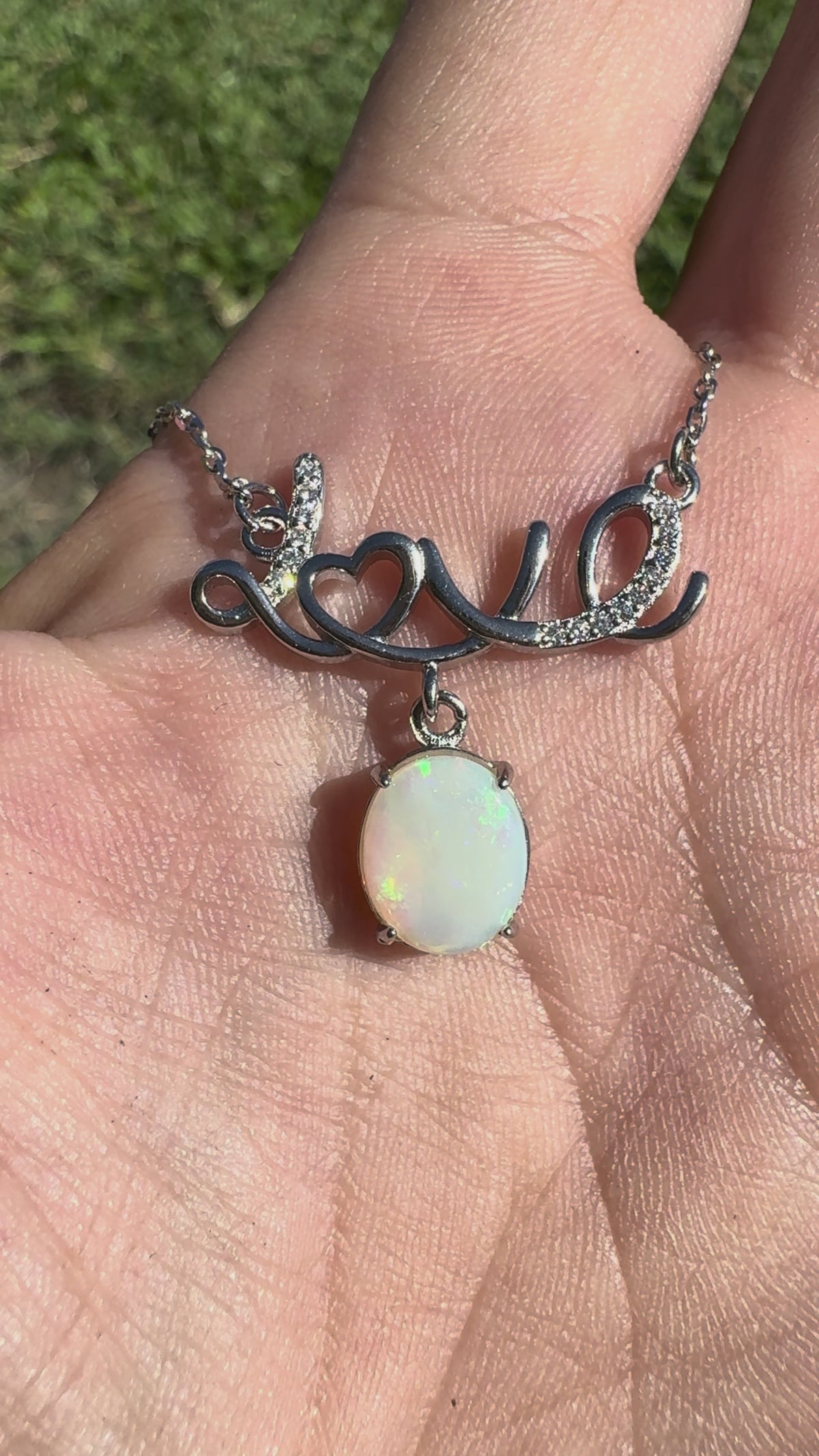 1.2ct Lightning Ridge Crystal Opal & Cubic Zirconia Pendant Necklace ~ 'Lake St Clair Love' | 925 Sterling Silver | Solid Australian Opal