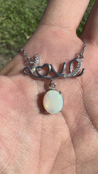 1.2ct Lightning Ridge Crystal Opal & Cubic Zirconia Pendant Necklace ~ 'Lake St Clair Love' | 925 Sterling Silver | Solid Australian Opal