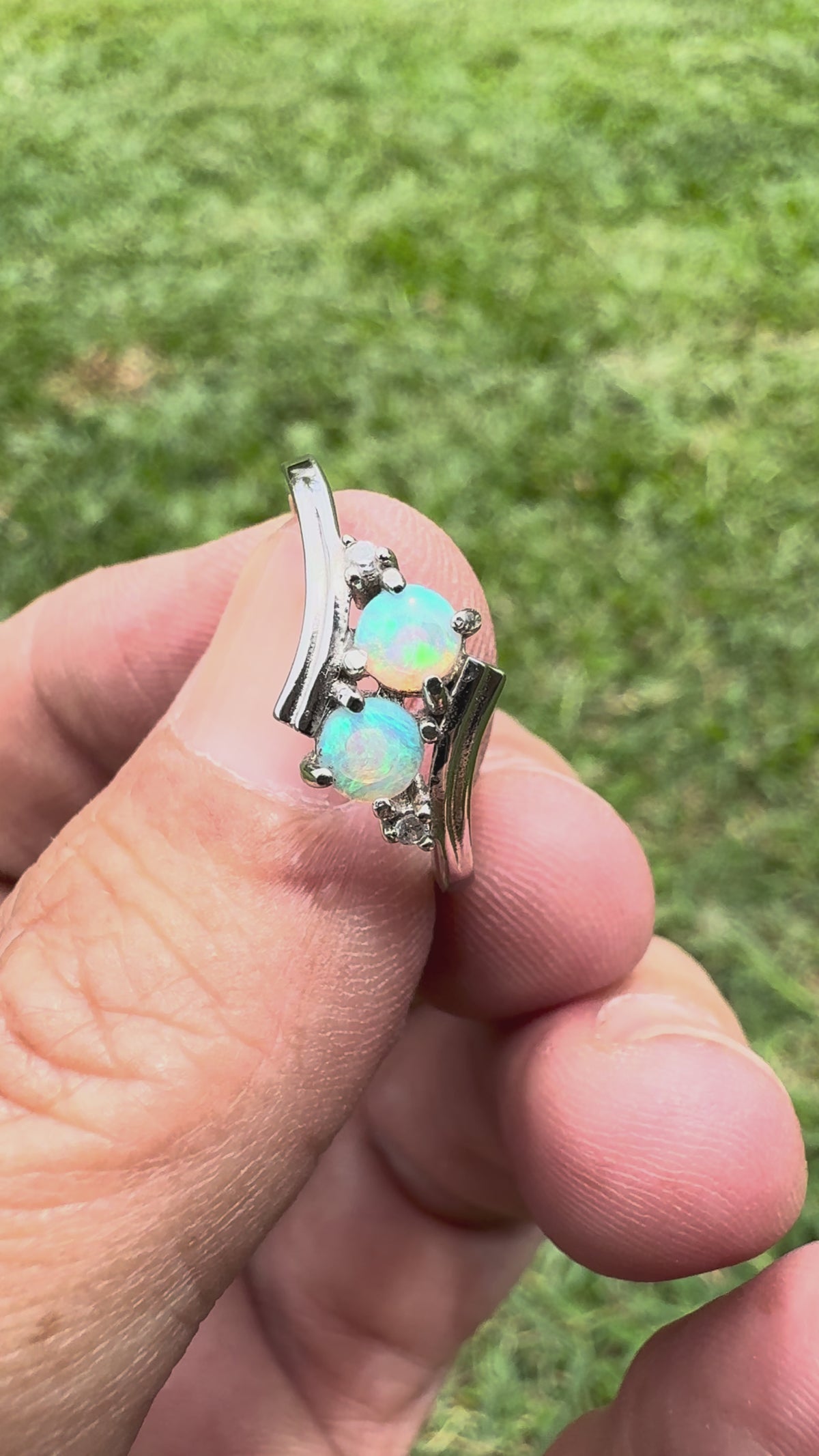 0.4ct Lightning Ridge Crystal Opal Ring ~ 'Phillip Island Twins' | 925 Sterling Silver | Solid Australian Opal
