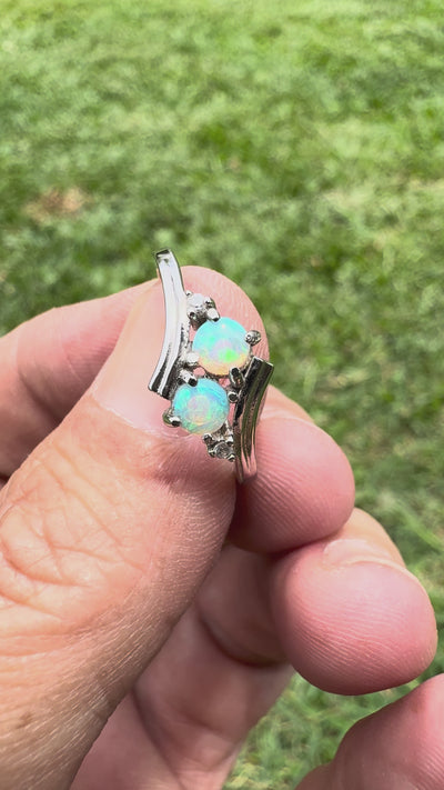 0.4ct Lightning Ridge Crystal Opal Ring ~ 'Phillip Island Twins' | 925 Sterling Silver | Solid Australian Opal