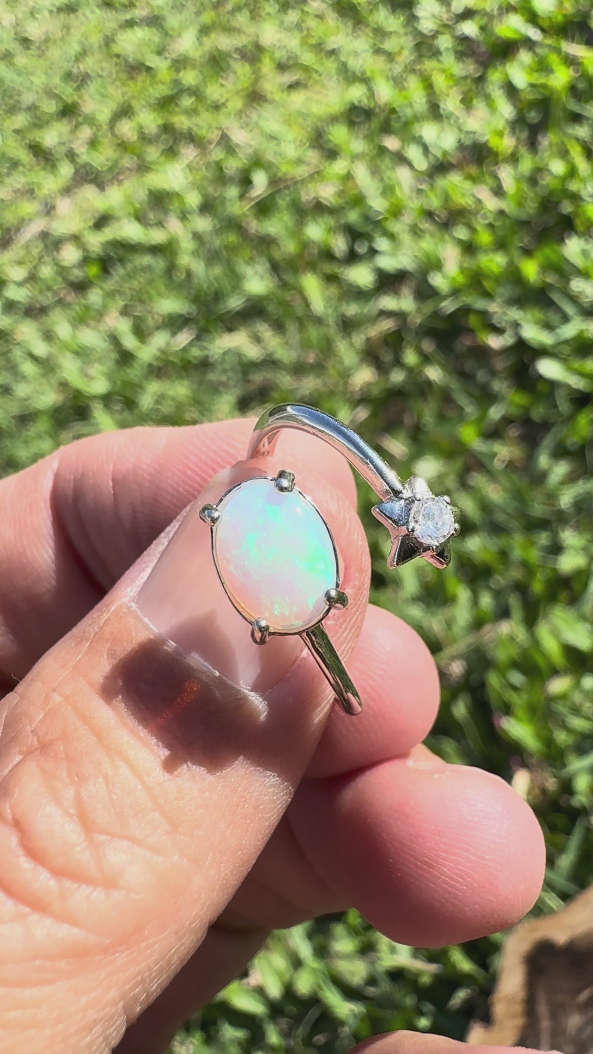 0.6ct Lightning Ridge Opal & Cubic Zirconia Ring ~ 'Wollombi Valley Blues' | 925 Sterling Silver | Solid Australian Opal