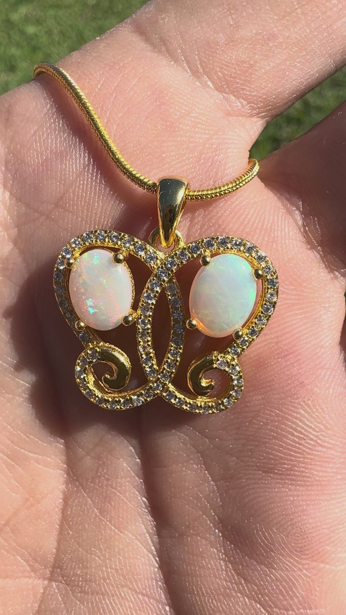 1.4ct Coober Pedy & Lightning Ridge Opal & Cubic Zirconia Butterfly Pendant Necklace ~ 'Butterfly Gorge Glow' | 925 Sterling Silver | Solid Australian Opal