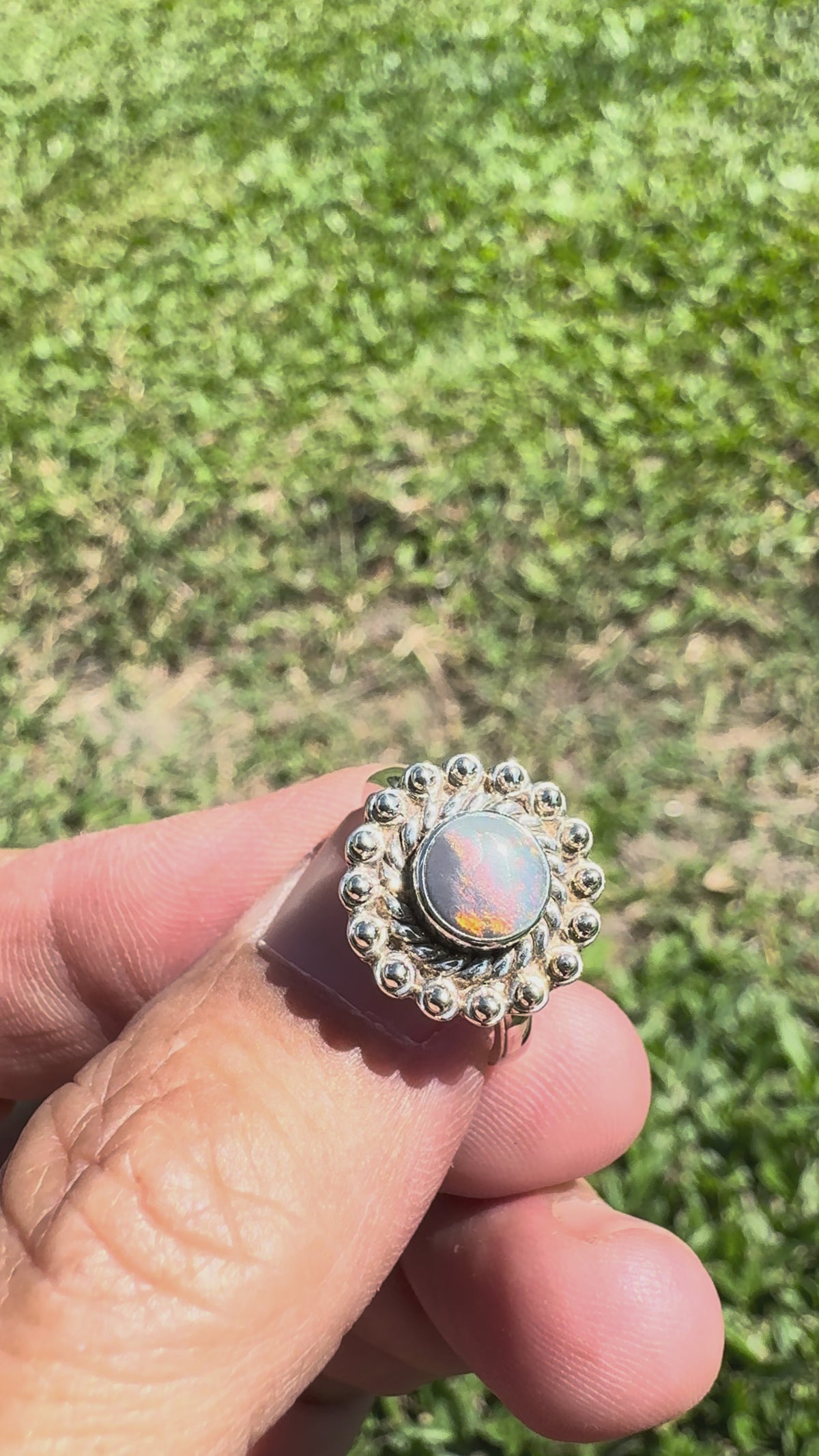 0.9ct Lightning Ridge Semi Black Opal Ring ~ 'Kakadu Ember' | 925 Sterling Silver | Solid Australian Opal