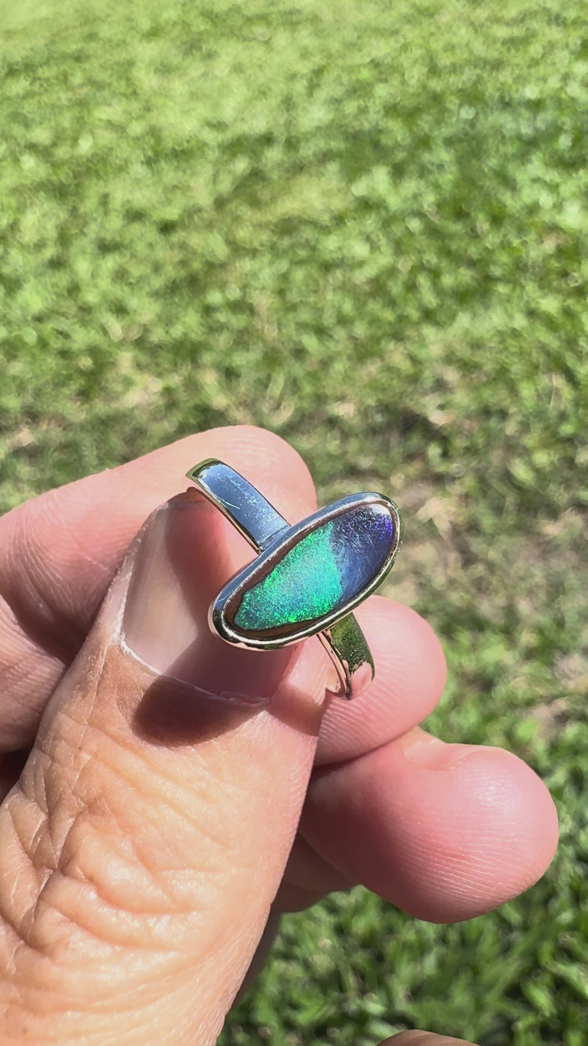 3ct Queensland Opal Ring ~ 'Murray River Greens' | 925 Sterling Silver | Solid Australian Opal