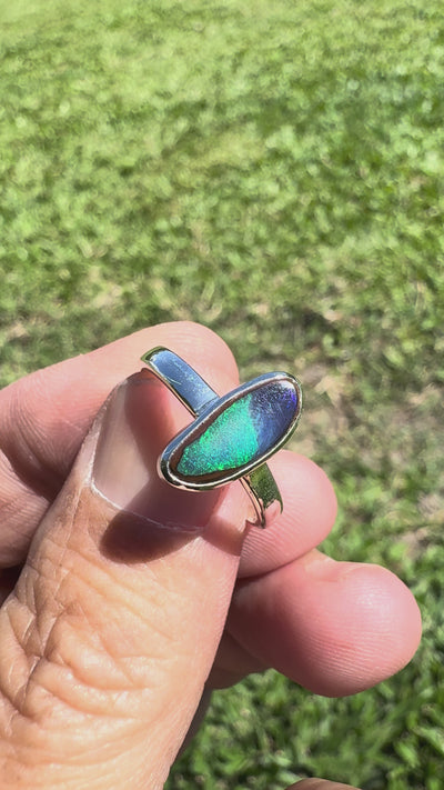 3ct Queensland Opal Ring ~ 'Murray River Greens' | 925 Sterling Silver | Solid Australian Opal