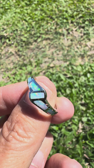 0.3ct Lightning Ridge Inlay Opal Ring ~ 'Coorong Mosaic' | 925 Sterling Silver | Solid Australian Opal