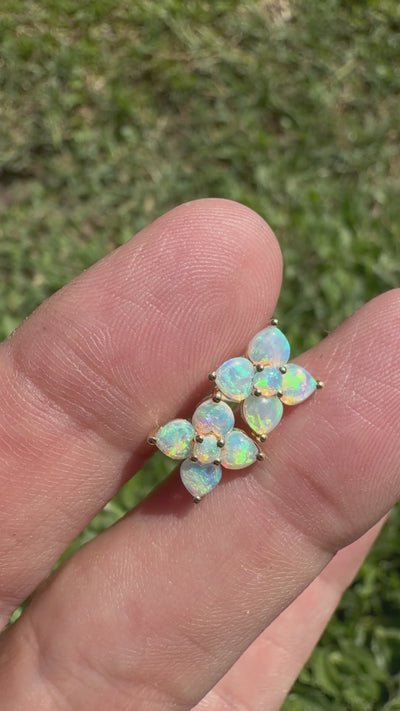 1.2ct Coober Pedy Opal Flower Stud Earrings ~ 'Hunter Valley Blossom' | 9ct Yellow Gold | Solid Australian Opal