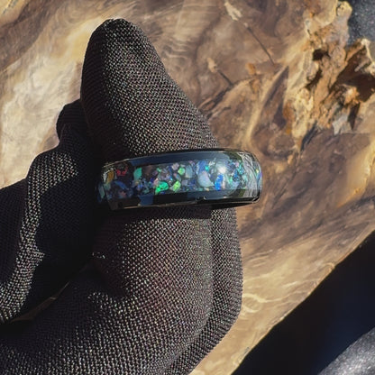 Handmade Australian Opal Ring Black Surgical Steel Size Z (12 3/4)