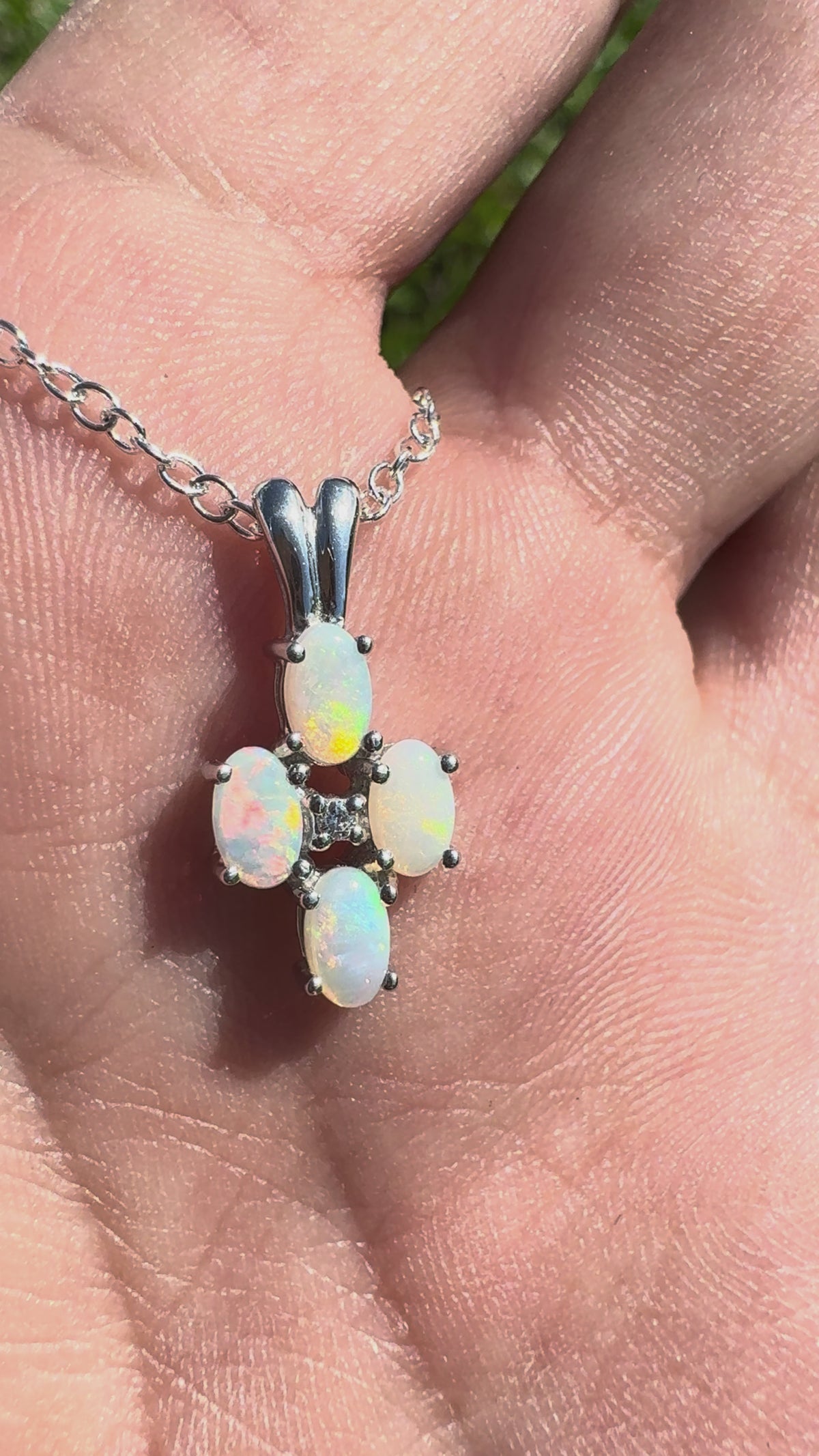 0.6ct Coober Pedy Opal & Diamond Cross Pendant Necklace ~ 'Coorong Cross' | 14ct White Gold | Solid Australian Opal