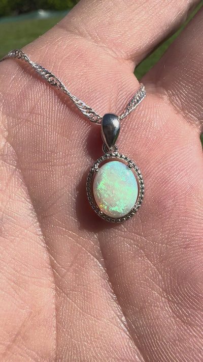 1ct Lightning Ridge Crystal Opal Pendant Necklace ~ 'Coogee Blue' | 925 Sterling Silver | Solid Australian Opal