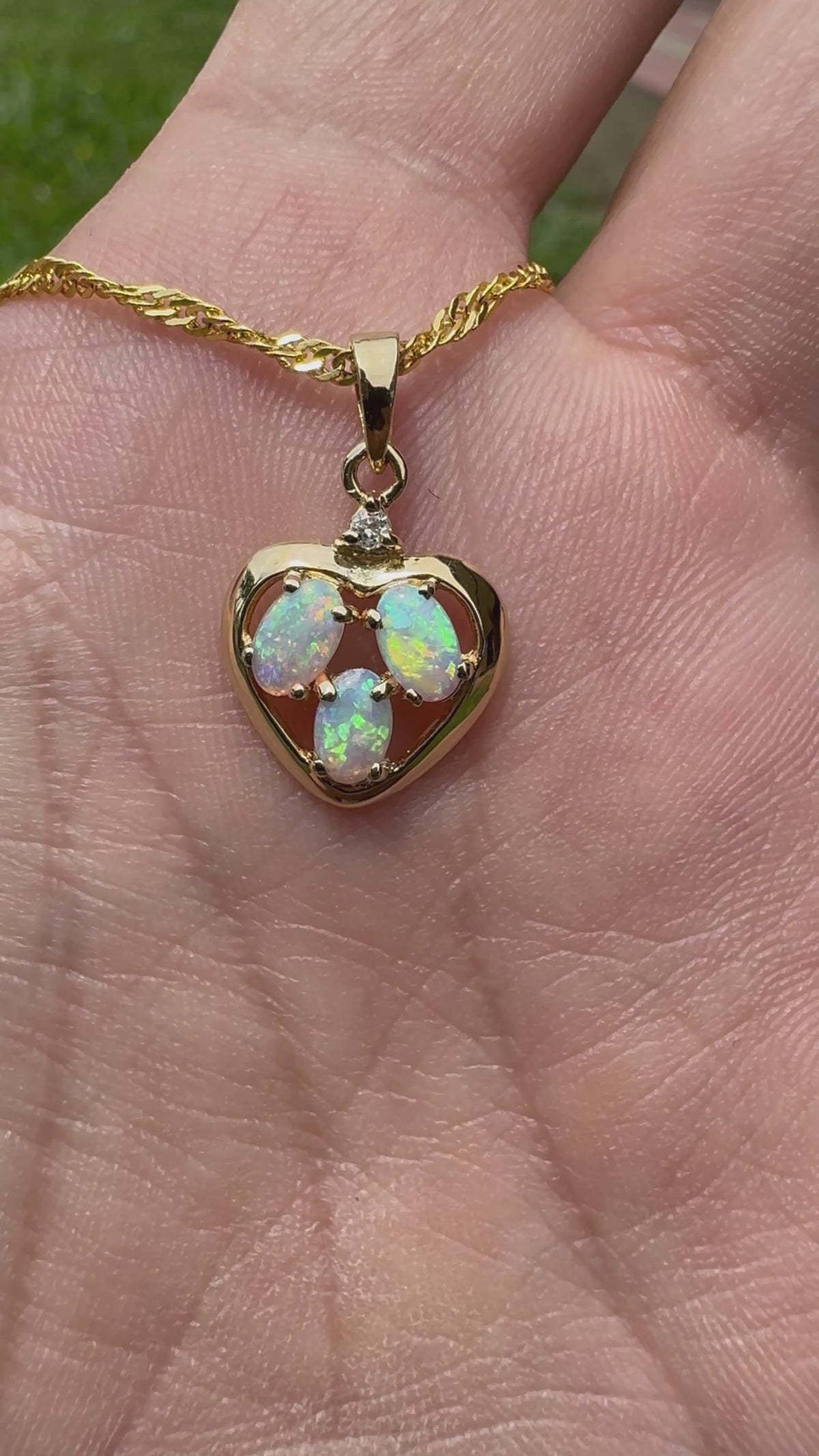 0.5ct Coober Pedy Opal & Diamond Heart Pendant Necklace ~ 'Hanging Rock Heart' | 14ct Yellow Gold | Solid Australian Opal