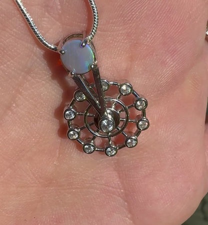 ‘Fair Fun' ~ Handcrafted 0.7ct Solid Lightning Ridge Opal and Cubic Zirconia Sterling Silver Spinning Ferris Wheel Pendant