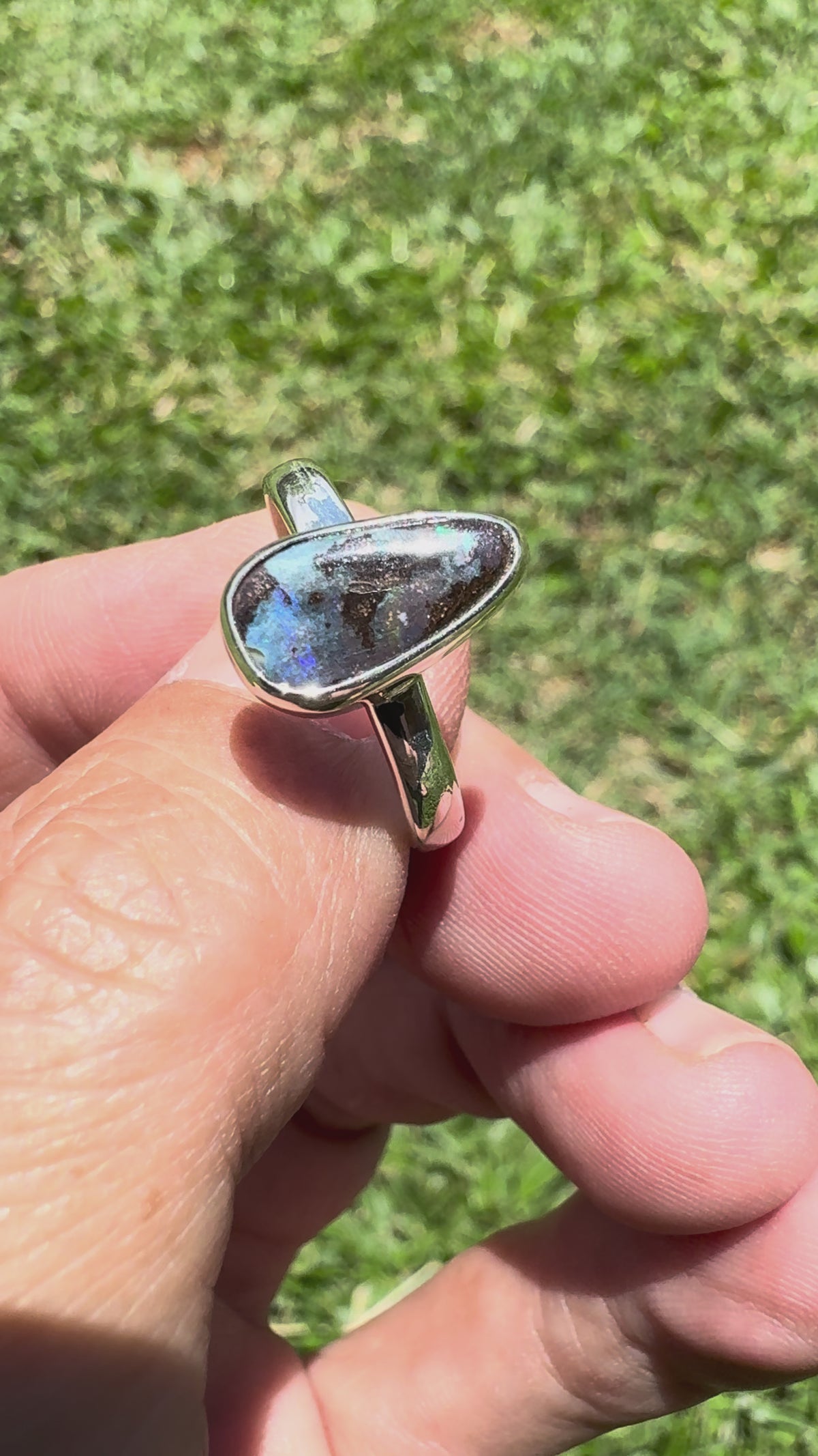3.4ct Queensland Opal Ring ~ 'Freycinet Blues' | 925 Sterling Silver | Solid Australian Opal
