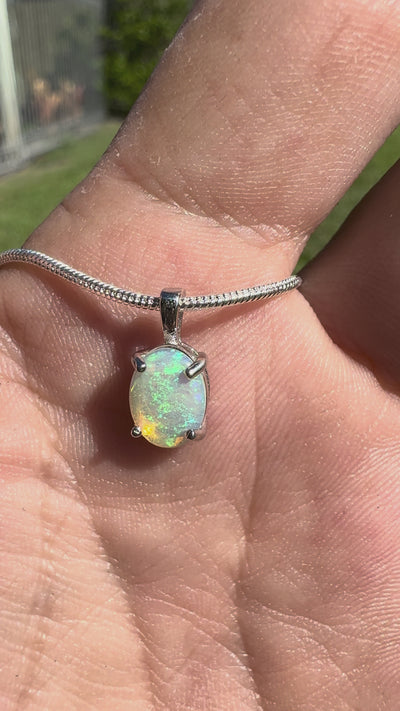 0.7ct Lightning Ridge Crystal Opal Pendant Necklace ~ 'Pebbly Beach Blues' | 925 Sterling Silver | Solid Australian Opal