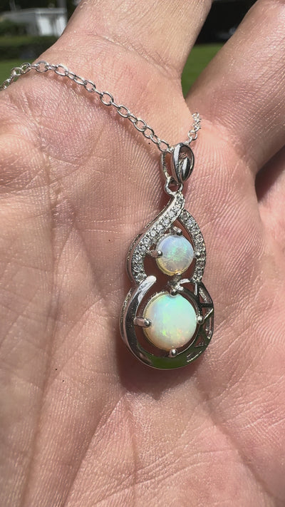 1.2ct Lightning Ridge Opal & Cubic Zirconia Pendant Necklace ~ 'Karijini Shimmer' | 925 Sterling Silver | Solid Australian Opal