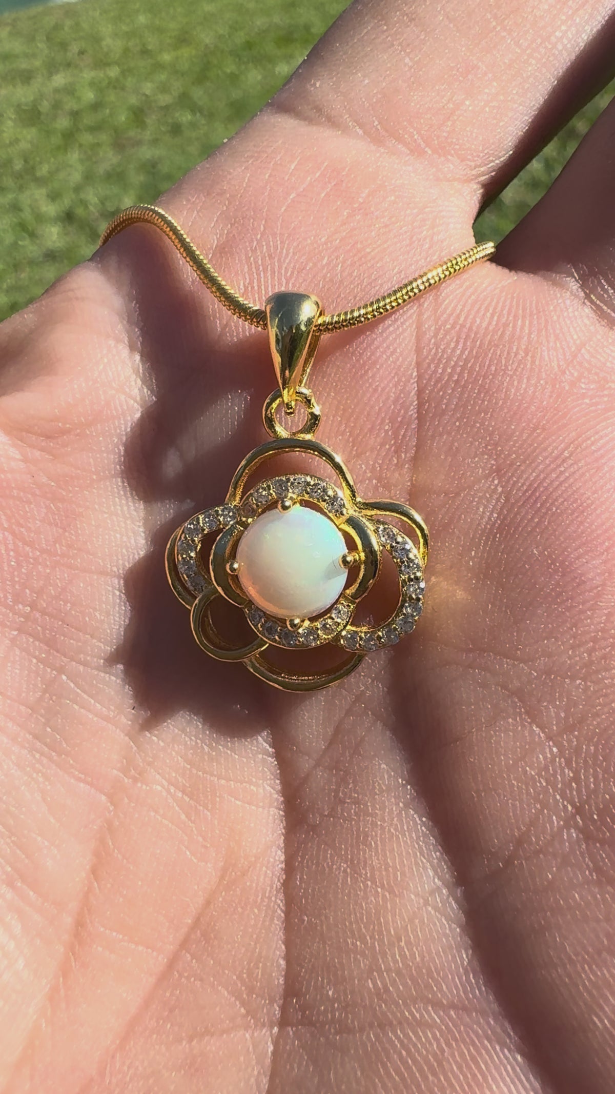 0.7ct Coober Pedy Opal & Cubic Zirconia Pendant Necklace ~ 'Castlemaine Gold' | Yellow Gold Coated 925 Sterling Silver | Solid Australian Opal