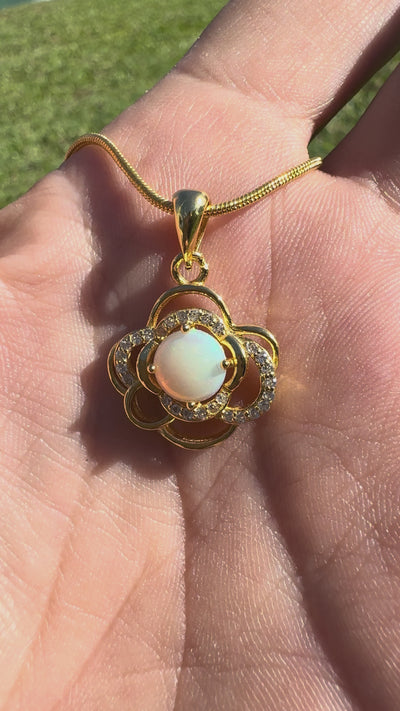 0.7ct Coober Pedy Opal & Cubic Zirconia Pendant Necklace ~ 'Castlemaine Gold' | Yellow Gold Coated 925 Sterling Silver | Solid Australian Opal