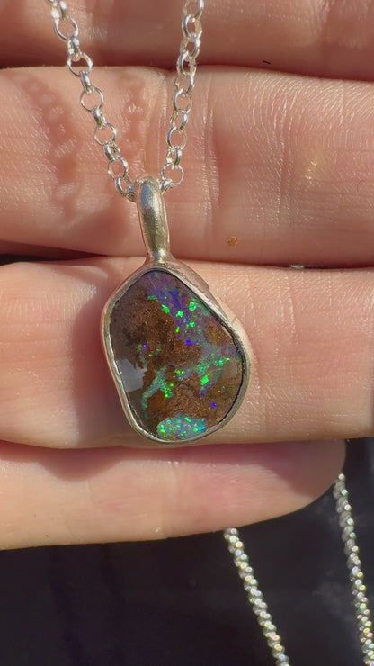 Handcrafted 6.8ct Solid Queensland Boulder Opal Sterling Silver Pendant