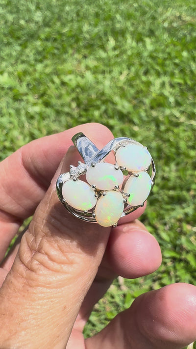 2.3ct Coober Pedy Opal Ring ~ 'Wide Bay Cluster' | 925 Sterling Silver | Solid Australian Opal